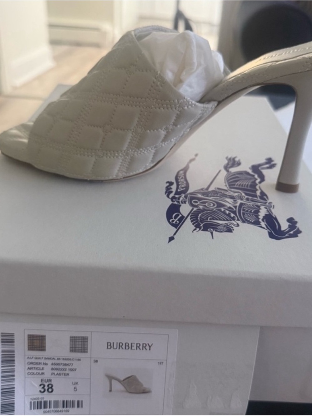 Burberry Plaster Quilted Open-Toe Stiletto Mules